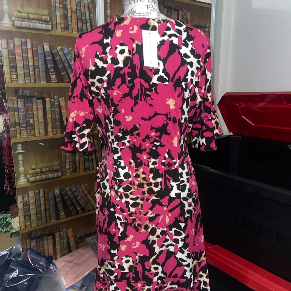 Notations Pink and Black Asymmetrical Wrap Dress - Picture 4 of 4
